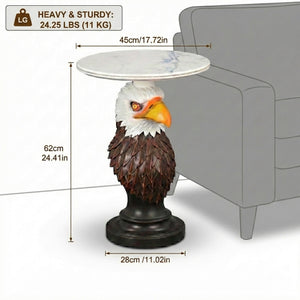 Eagle Head Accent Table with Faux Marble Top - White/Brown
