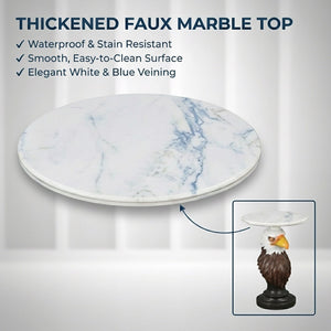 Eagle Head Accent Table with Faux Marble Top - White/Brown