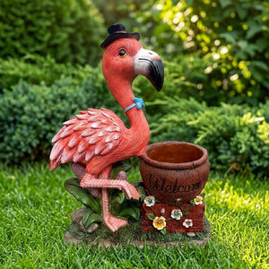 Flamingo Garden Sculpture Flower Pot Planter with Weather-Resistant Resin - Pink