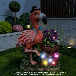Flamingo Garden Sculpture Flower Pot Planter with Weather-Resistant Resin - Pink