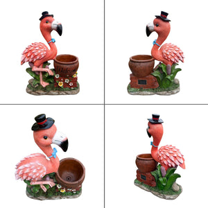 Flamingo Garden Sculpture Flower Pot Planter with Weather-Resistant Resin - Pink