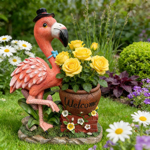 Flamingo Garden Sculpture Flower Pot Planter with Weather-Resistant Resin - Pink