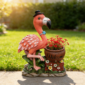 Flamingo Garden Sculpture Flower Pot Planter with Weather-Resistant Resin - Pink