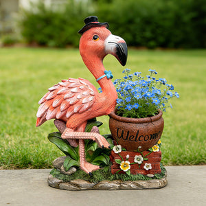 Flamingo Garden Sculpture Flower Pot Planter with Weather-Resistant Resin - Pink