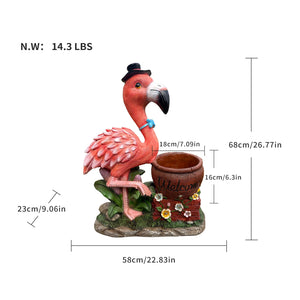 Flamingo Garden Sculpture Flower Pot Planter with Weather-Resistant Resin - Pink
