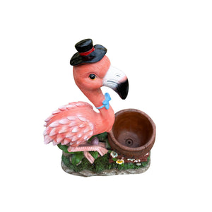Flamingo Garden Sculpture Flower Pot Planter with Weather-Resistant Resin - Pink
