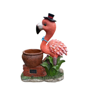 Flamingo Garden Sculpture Flower Pot Planter with Weather-Resistant Resin - Pink