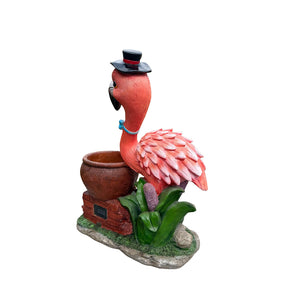 Flamingo Garden Sculpture Flower Pot Planter with Weather-Resistant Resin - Pink