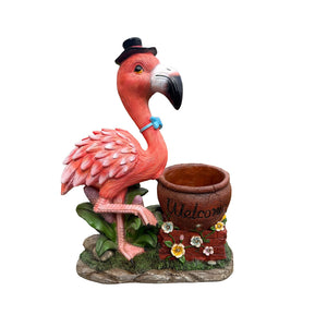 Flamingo Garden Sculpture Flower Pot Planter with Weather-Resistant Resin - Pink