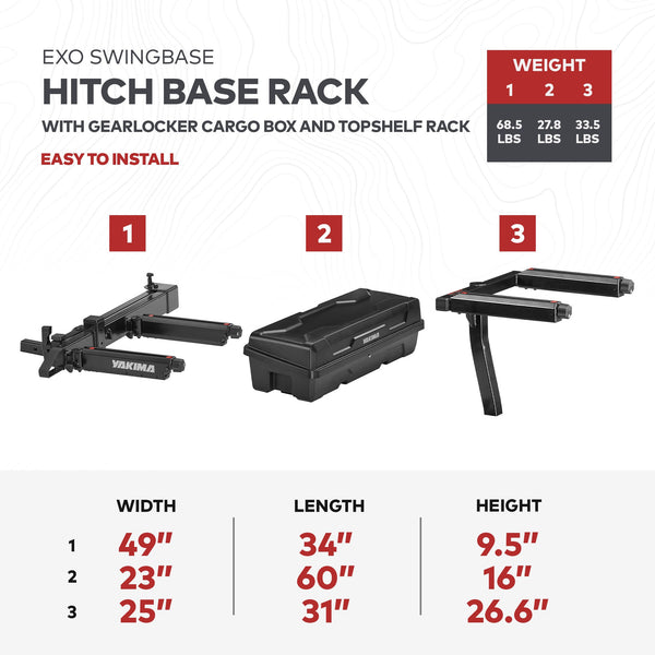 Yakima EXO SwingBase Hitch Base Rack with GearLocker Cargo Box and TopShelf Rack