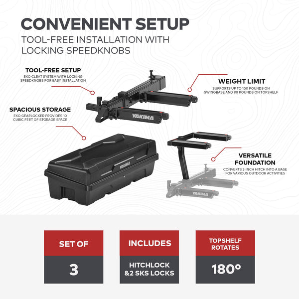 Yakima EXO SwingBase Hitch Base Rack with GearLocker Cargo Box and TopShelf Rack