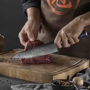 Yamato Damascus Chef Knife – Olive Burl & Honeycomb Handle