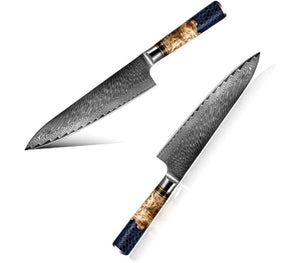 Yamato Damascus Chef Knife – Olive Burl & Honeycomb Handle