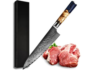 Yamato Damascus Chef Knife – Olive Burl & Honeycomb Handle