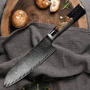 Yamato Damascus Chef Knife with Olive Wood & Resin Handle