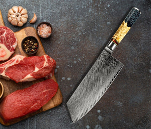 Yamato VG10 Damascus Cleaver – Olive Wood & Honeycomb Handle