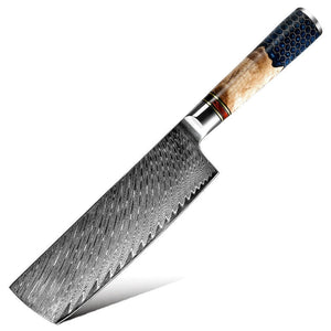 Yamato VG10 Damascus Nakiri – Olive Wood & Honeycomb Resin Handle