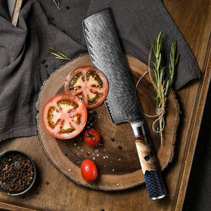 Yamato VG10 Damascus Nakiri – Olive Wood & Honeycomb Resin Handle