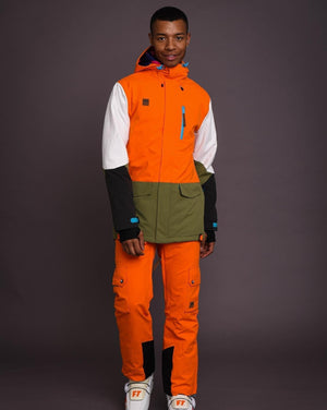 Yeh Man Men's Ski & Snowboard Jacket - Orange, Khaki & White - TRAPSKI