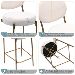 29'' Upholstered Velvet Bar Stools with Backrest & Footrest - Set of 2