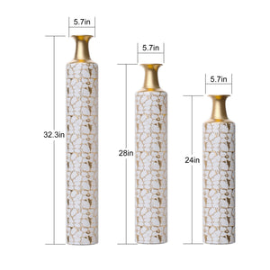 Large Decorative Floor Vases Set of 3 with Antique White & Gold Finish