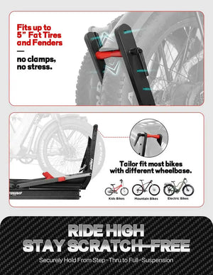200lbs Capacity Tire-Clamp E-bike Rack with Ramp