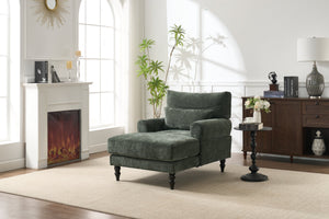Modern Green Chaise Lounge Upholstered Sofa Recliner Chair with Solid Wood Frame