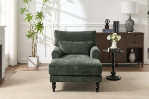 Modern Green Chaise Lounge Upholstered Sofa Recliner Chair with Solid Wood Frame