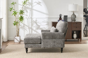 Modern Grey Upholstered Chaise Lounge Sofa Recliner with Solid Wood Frame - Grey