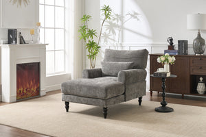 Modern Grey Upholstered Chaise Lounge Sofa Recliner with Solid Wood Frame - Grey