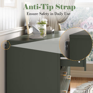 6-Drawer Double Dresser with Solid Wood Legs - Olive