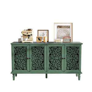 60-Inch Antique Buffet Cabinet with Floral Carvings - Antique Green