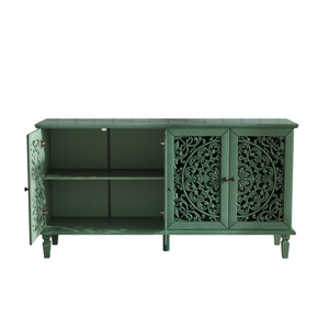 60-Inch Antique Buffet Cabinet with Floral Carvings - Antique Green