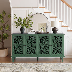 60-Inch Antique Buffet Cabinet with Floral Carvings - Antique Green