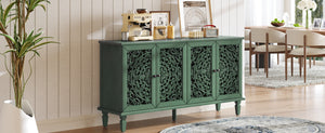 60-Inch Antique Buffet Cabinet with Floral Carvings - Antique Green