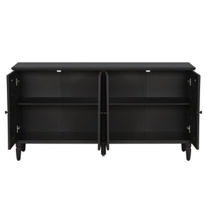 60" Antique Buffet Cabinet with Floral Carvings - Black