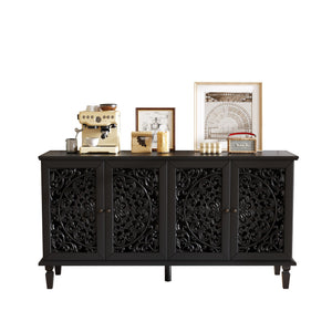 60" Antique Buffet Cabinet with Floral Carvings - Black