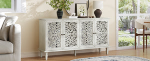 Antique Buffet Cabinet with Floral Carvings and Solid Wood Legs - Antique Grey White