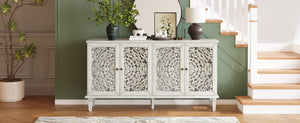 Antique Buffet Cabinet with Floral Carvings and Solid Wood Legs - Antique Grey White