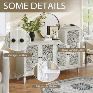 Antique Buffet Cabinet with Floral Carvings and Solid Wood Legs - Antique Grey White