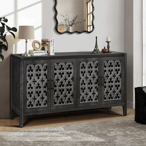 Antique Four Door Sideboard with Hollow Doors - Black Pine Veneer