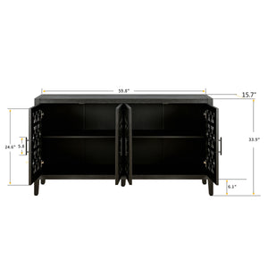 Antique Four Door Sideboard with Hollow Doors - Black Pine Veneer