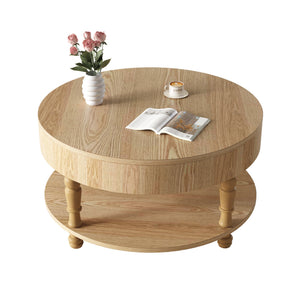 Coffee Table with Dual Storage - Natural Wood, 31.5" Round