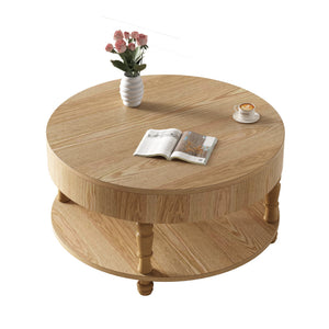 Coffee Table with Dual Storage - Natural Wood, 31.5" Round