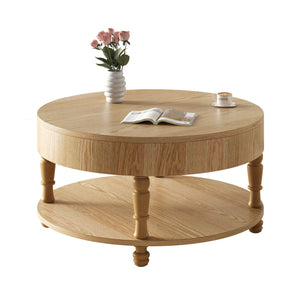 Coffee Table with Dual Storage - Natural Wood, 31.5" Round