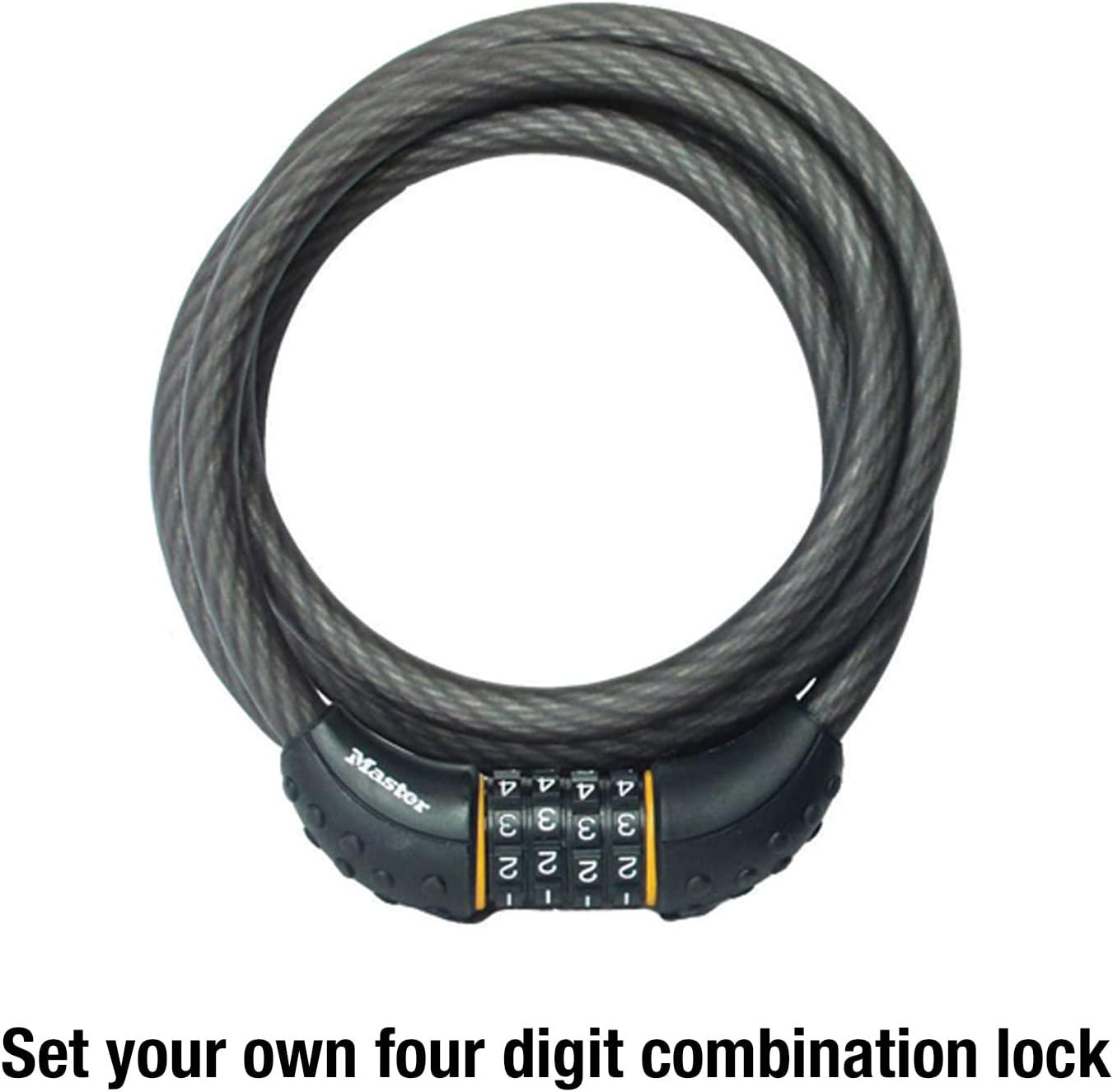 Master Lock© Cable Combination Lock, Set Your Own Combination Bike Lock, 6 ft. Long, 8122D , Black